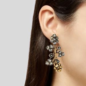 Authentic Oscar De La Renta gray floral branch earrings